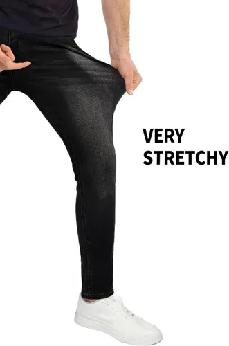 Vista 4 de Gingtto jeans entallados elásticos para hombre, de corte ajustado, rasgados, gastados