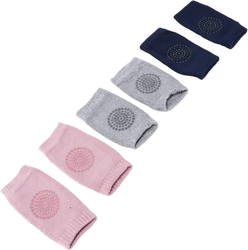 Vista 4 de 3 pares de protectores de rodilla para bebé que gatea la rodilla antideslizante algodón unisex bebé rodilla cómoda y transpirable para bebés