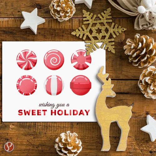 Vista 3 de 2026 Wishing You A Sweet Holiday! Tarjetas de felicitación de Happy Holidays – Caramelos de Navidad antiguos rojos y blancos – Saludos