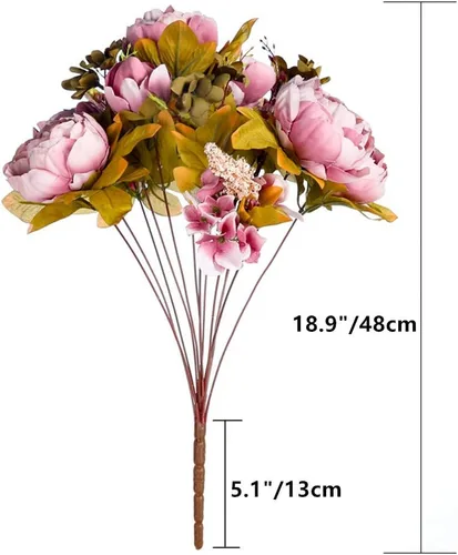 Vista 2 de Fule Paquete de 2 ramos de flores artificiales de seda de peonía grande, arreglo de centros de mesa de boda (marrón camafeo)