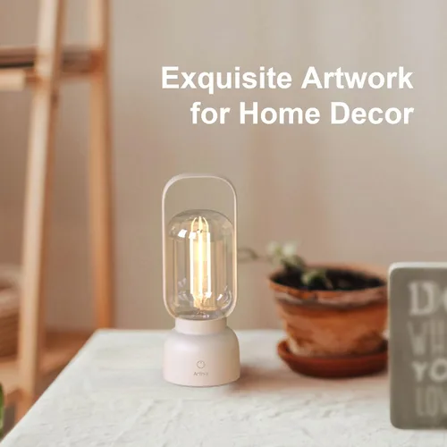 Vista 2 de Lámpara LED portátil retro, pequeña lámpara de mesa inalámbrica con interruptor táctil, luz nocturna regulable continua con puerto de carga USB