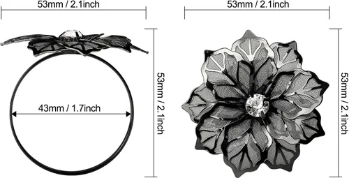 Vista 3 de KPOSIYA - Juego de 12 servilleteros de flores, servilleteros de metal negro, para boda, fiesta, día festivo, banquete de Navidad, cena, delicados