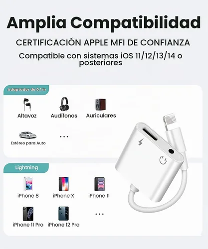 Vista 6 de [Certificado MFi de Apple] Adaptador de conector de auriculares Lightning a 0.138 in 2 en 1 AUX Audio+Charge iPhone Splitter Adaptador de Audio