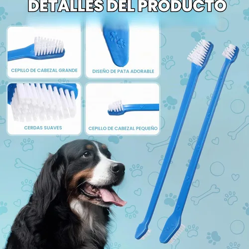 Vista 3 de Gerrii - Cepillo de dientes para perro, 200 unidades, doble cabeza, mango Azul