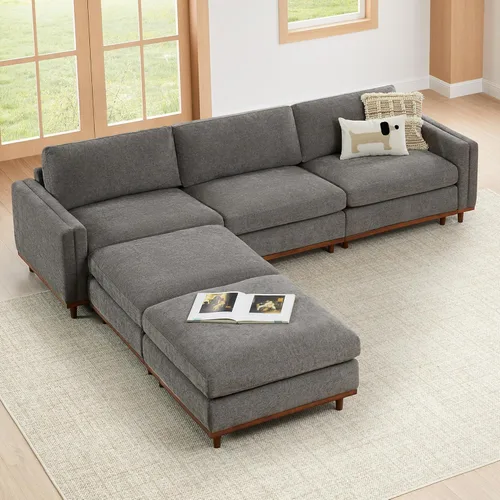 Vista 19 de CHITA 118" Sofá Modular Seccional Convertible de Lujo Super Grande en Forma de L, Sofá Moderno Relleno de Plumón Certificado FSC, Sofá de Nube