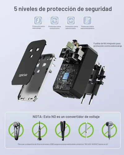 Vista 7 de EPICKA Adaptador de viaje universal Air 20W PD&QC con 1AC/3USB-C/1USB-A 20W-Negro