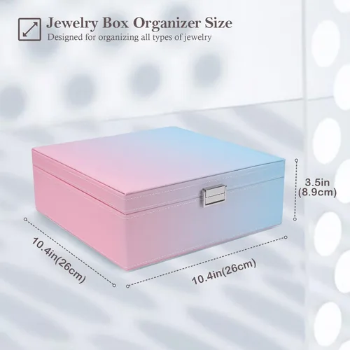 Vista 4 de ProCase Joyero para mujeres, niñas, novia, esposa, regalo ideal, organizador de joyas de cuero grande con dos capas para aretes, pulseras, anillos