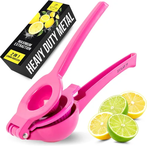 Vista 31 de Zulay Kitchen Exprimidor de hierro fundido, exprimidor de naranja resistente con coladores desmontables para una fácil limpieza, prensa de cítricos