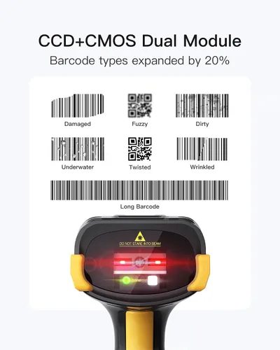 Vista 3 de Inateck Escáner de código de barras Bluetooth, escáner de mano inalámbrico 2D 1D, escáner de código QR, equipado con una pantalla táctil y base