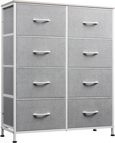 Vista 30 de WLIVE Torre de almacenamiento de tocador de 8 cajones de tela beige Bouclé para dormitorio