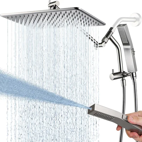 Vista 14 de G-Promise Cabezal de ducha de lluvia de metal completo de 10 pulgadas con modo de lavado de potencia incorporado manual, desviador de 3 vías
