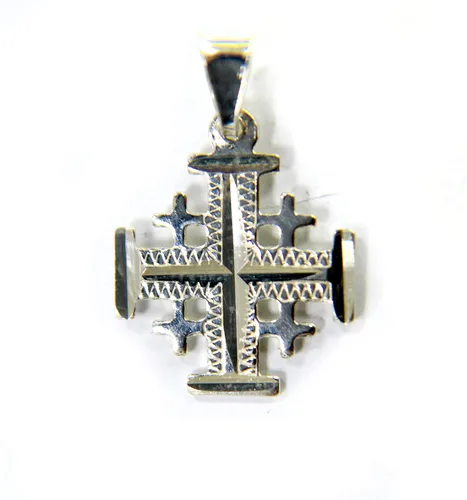 Vista 11 de Colgante Cruz Cruzado Jerusalén de Plata de Ley (925) Artesanal en Tierra Santa. Grabado por máquina de corte de diamantes., Metal