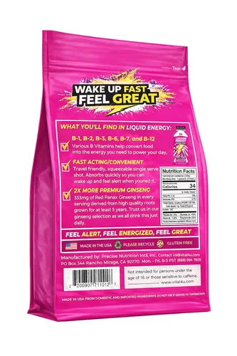 Vista 3 de VITAL 4U Liquid Energy Shot - Bolsas de cafeína listas para beber con Panax ginseng y vitaminas B