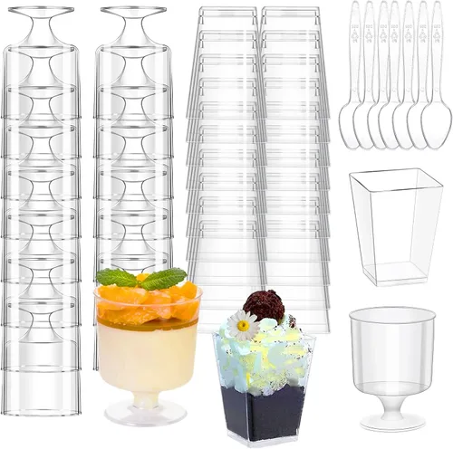 Vista 13 de mwellewm 150 paquetes de mini tazas de postre con cucharas, tazas de postre de plástico transparente de 3oz para postres tipo parfait para fiestas