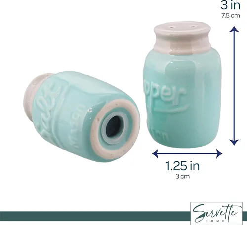 Vista 6 de Tarros de especias de cerámica con sal y pimienta azul claro