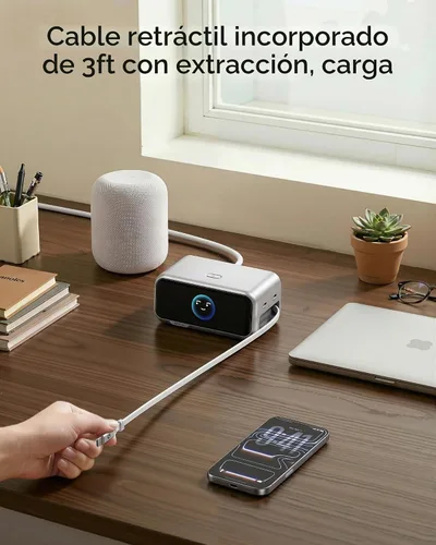 Vista 7 de MOKiN Estación de carga de escritorio, estación de carga USB C retráctil de 200 W y 6 puertos para múltiples dispositivos, accesorios de escritorio