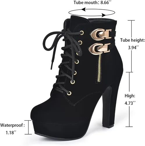 Vista 6 de Botines de tacón alto para mujer, otoño, redondo, de agujetas, con tacón grueso y plataforma. Botines Knight Martin.