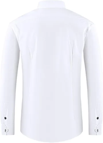 Vista 2 de FAHIZO Camisa de esmoquin blanca para hombre con cuello de ala, puños franceses y accesorios