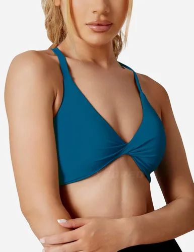 Vista 2 de YEOREO Sujetador deportivo acolchado con espalda cruzada para mujer, camiseta sin mangas de bajo impacto medio para yoga