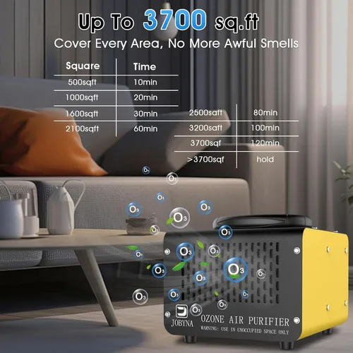 Vista 4 de JOBYNA Generador de ozono Agua Aire, 28,000 mg/h Modo de aire y 500 mg/h Modo de agua Purificador de aire de ozono, Máquina de ozono doméstico e
