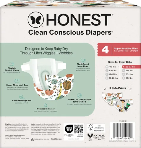 Vista 8 de The Honest Company Diapers, Fall '25 Seasonal Prints, Size 4, 54 Count Parche Bum-kin + Costume Paw-ty