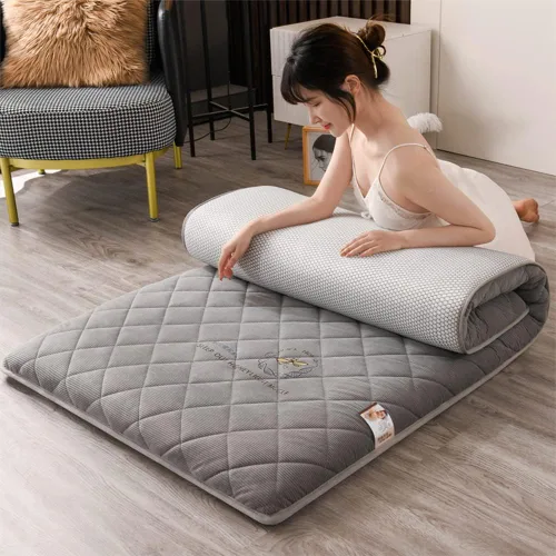 Vista 10 de KKCD Shikibuton - Colchón de futón japonés de felpa, cálido y suave, colchón enrollable para tatami, tapete portátil para dormir con fibra de Verde