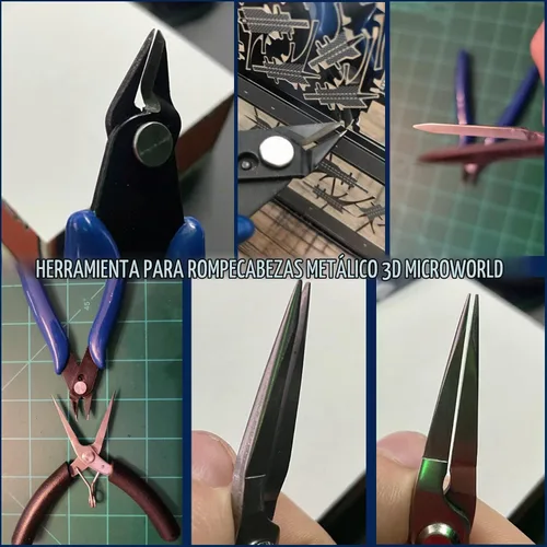 Vista 6 de Microworld Herramientas de modelo de metal 3D, 2 unids/set de mini alicates de nariz plana con mango de agarre cómodo, profesional para bricolaje 3D
