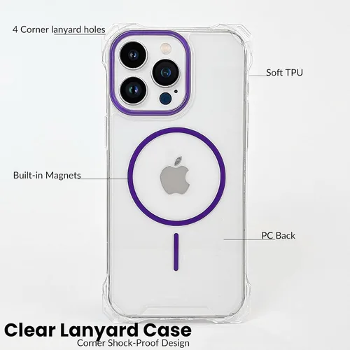 Vista 2 de Funda magnética para iPhone 13 Pro Max, con marco suave magnético transparente, parte trasera de PC, cubierta protectora contra golpes con cordón
