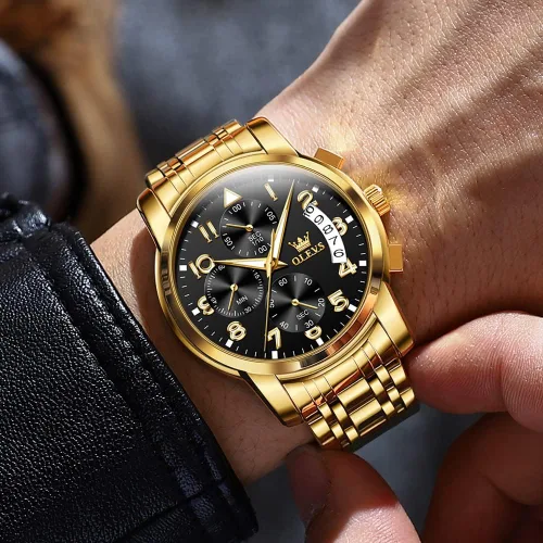 Vista 3 de OLEVS Mens Watches Big Face Watches Stainless Steel Waterproof Date Analog Quartz Watches Fashion Business Chronograph Wrist Watches for Men