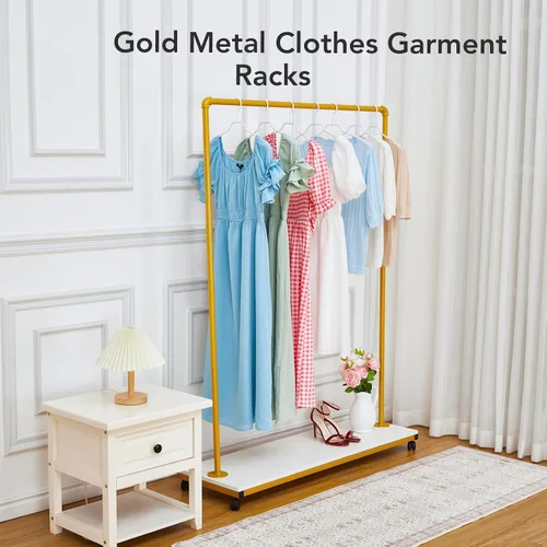 Vista 2 de Towallmark Perchero de ropa resistente de 63 pulgadas con ruedas y estante inferior para colgar ropa, perchero de metal para abrigos, camisas