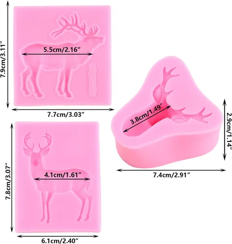 Vista 2 de Molde de silicona para ciervos de Navidad, moldes de fondant 3D, molde de alce para decoración de pasteles de Navidad, decoración de cupcakes