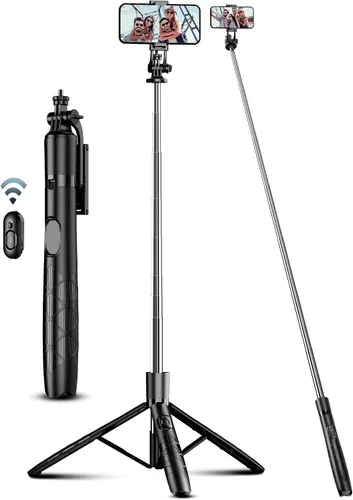 Vista 10 de Trípode de aluminio de 71" para teléfono, trípodes de viaje para iPhone con control remoto, trípode de selfie para celular extensible compatible
