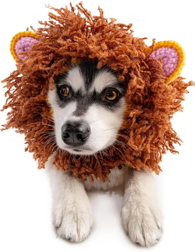 Vista 12 de Zoo Snoods Disfraz de león – Redecilla tejida para perro de melena para mascotas, cubierta cálida para el cuello para Halloween e invierno (S)