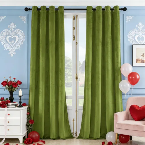 Vista 14 de SNITIE Cortinas de terciopelo de 84 pulgadas de largo con ojales, color verde militar, súper suaves, con aislamiento térmico y reducción de ruido