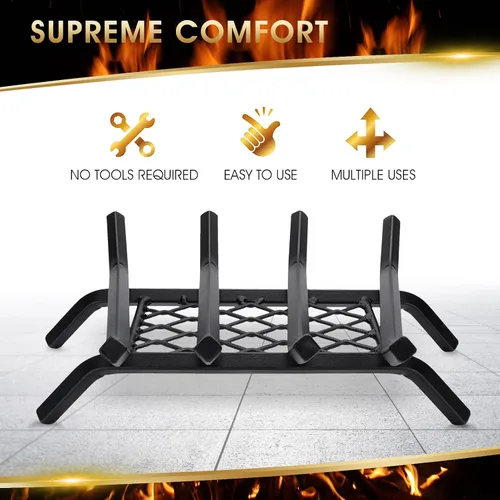Vista 6 de G GOOD GAIN Rejilla para chimenea con retenedor de brasas, de 15.5" de hierro fundido resistente para interiores, chimenea, hogar, estufa de leña