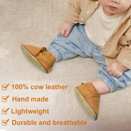 Vista 5 de OWLOWLA Zapatos de bebé de suela suave, zapatos de cuna de cuero para primeros pasos, mocasines para bebés, zapatos para niños y niñas