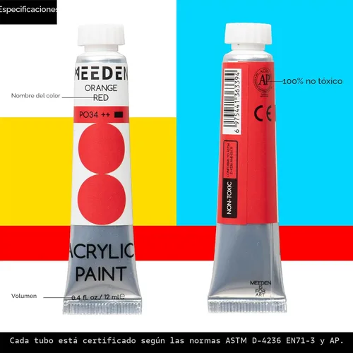 Vista 3 de MEEDEN Juego de pintura acrílica de cuerpo pesado, tubos de pintura artística de 100 colores para pintar en lienzo, madera y tela, pinturas