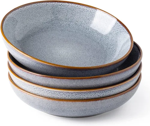 Vista 17 de AmorArc Juego de 4 cuencos grandes de cerámica para pasta de 8.5 pulgadas, cuencos de cerámica de 36 onzas para cocina, cuencos anchos para pasta
