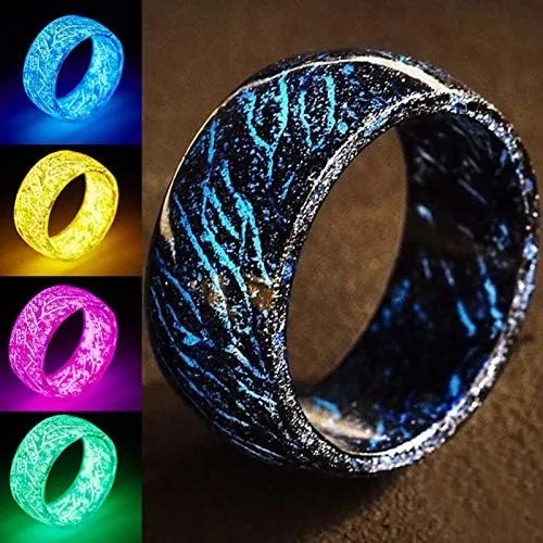 Vista 2 de Anillo luminoso que brilla en la oscuridad, anillo unisex para decoración fluorescente, adornos de joyería para mujeres y hombres, azul