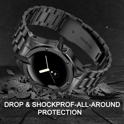 Vista 4 de SUPLINK Stainless Steel Case and Bands Compatible with Google Pixel Watch 1/2/ 3 Band 41mm Men, Metal Strap Protective Bumper for Pixel Watch 3 45mm