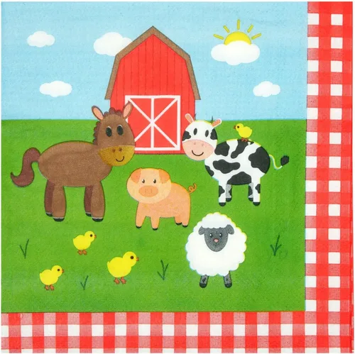 Vista 7 de Juvale Farm - Decoraciones para fiestas temáticas – Juego de 144 piezas, sirve 24, platos de 9 pulgadas y tazas de 9 onzas, diseño de animales a