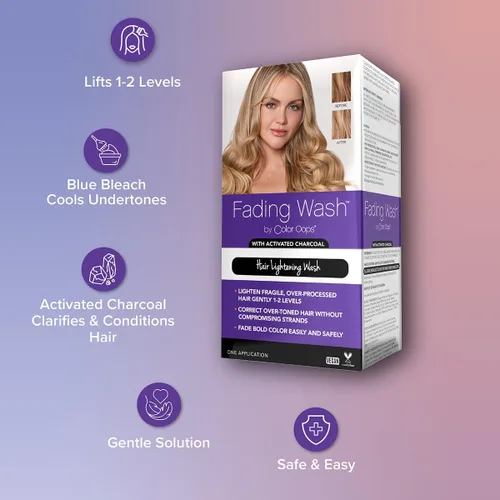 Vista 4 de Color Oops Kit de lavado de decoloración con carbón activado, lavado para aclarar el cabello suavemente decolorado el cabello procesado, eleva 1-2