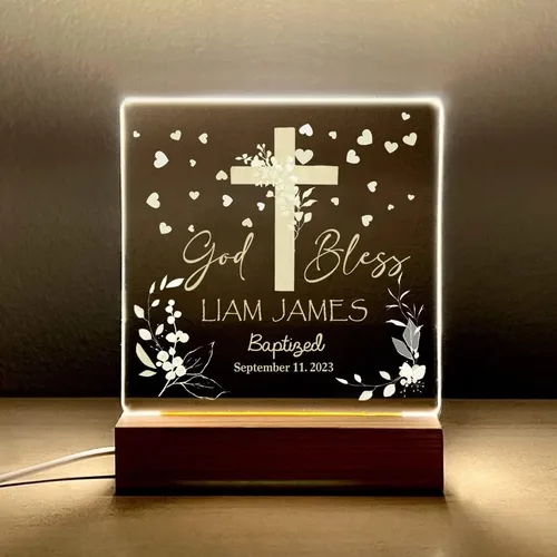 Vista 7 de Luz nocturna personalizada para niños, regalos de bautismo religioso, regalos de bautizo, regalo de dedicación, luz nocturna para guardería, luz