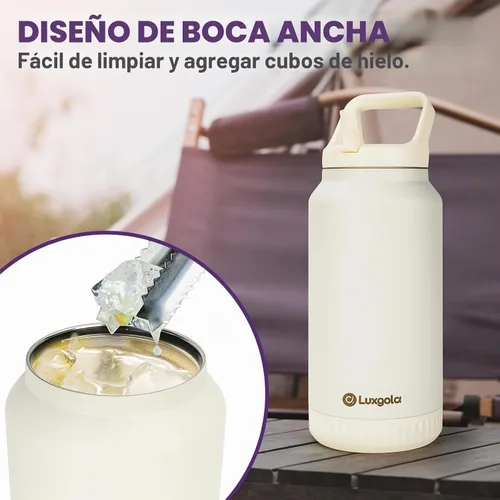 Vista 4 de Botella de agua aislada de 64 onzas, vaso de acero inoxidable al vacío de medio galón con tapa abatible con popote y asa superior, mantiene las Caqui