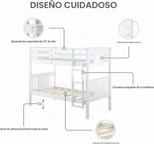Vista 6 de Dorel Living Dylan - cama litera, individual, Madera, Blanco Espresso