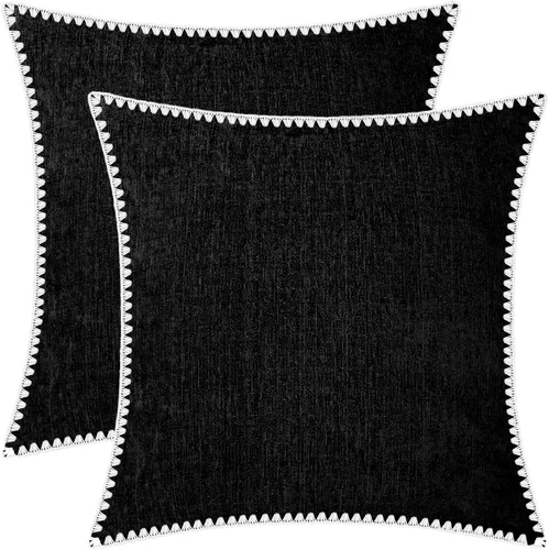 Vista 39 de BRAWARM Fundas de almohada 40x40 cm - Paquete de 2 fundas de almohada de chenilla negra, fundas de almohada de chenilla suave teñida sólida