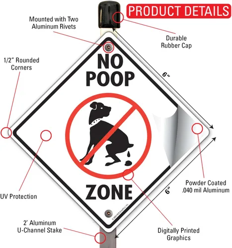 Vista 2 de No Zona de caca aluminio no perro Pooping señal Montado a una 2 'juego de aluminio