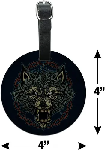 Vista 6 de Fenrir Wolf in Chains Mitología nórdica redonda de cuero para equipaje