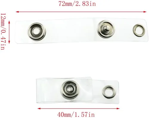 Vista 2 de 50 piezas de soporte transparente para tarjetas de identificación, correa de plástico con broche y ojal, clip de vinilo transparente para tarjetas