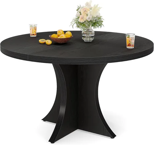 Vista 8 de Tribesigns - Mesa de comedor redonda para 4-6 personas, mesa de cocina de estilo granja de 47.24 pulgadas, mesa de comedor de madera con base